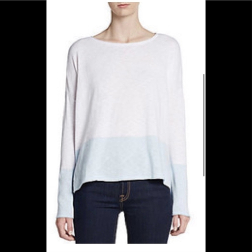 Vince Malone Cotton Color block sweater White Blue Lightweight Oversized XXS
